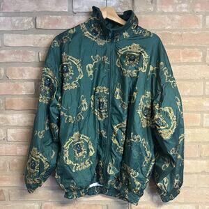 Slade Vintage 80’s Windbreaker Track Jacket Size XL Green & Gold Pattern